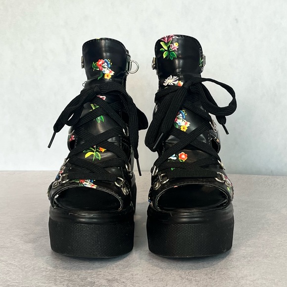 Black platform floral sandal boots - Picture 4 of 10